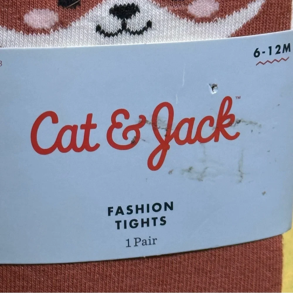Cat & Jack Fashion Tights 6-12Mo, Girls Fox Tights Brown White Cotton Blend NWT